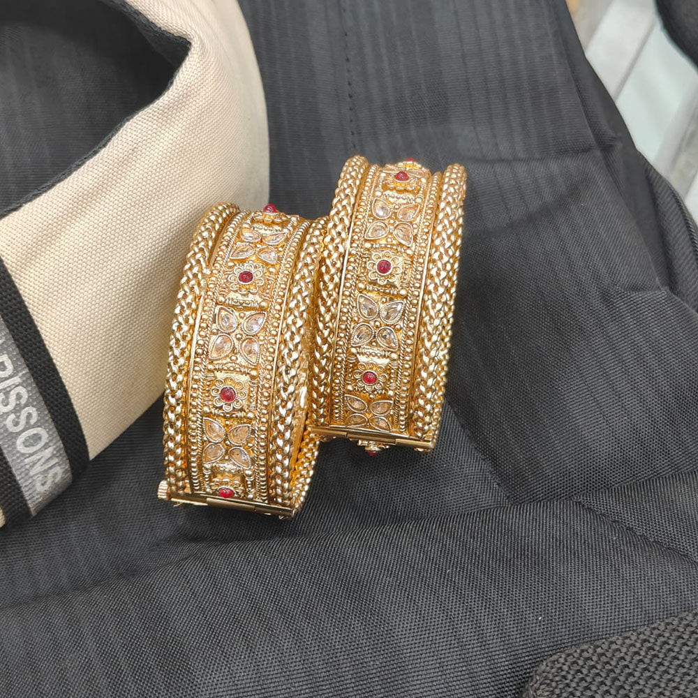 Pooja Bangles Elegant Pota Stone Openable Bangles Set