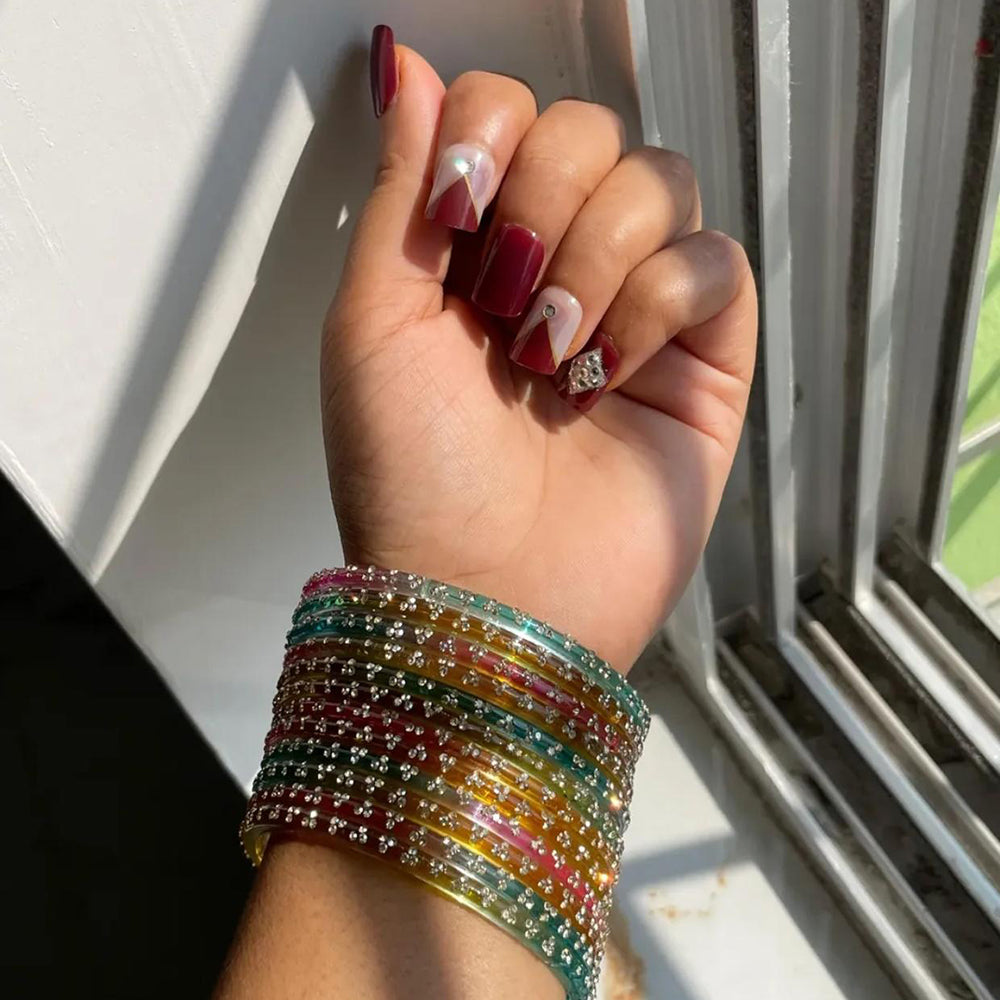 Pooja Bangles Stylish Austrian Stone Multi Color Glass Bangles Set