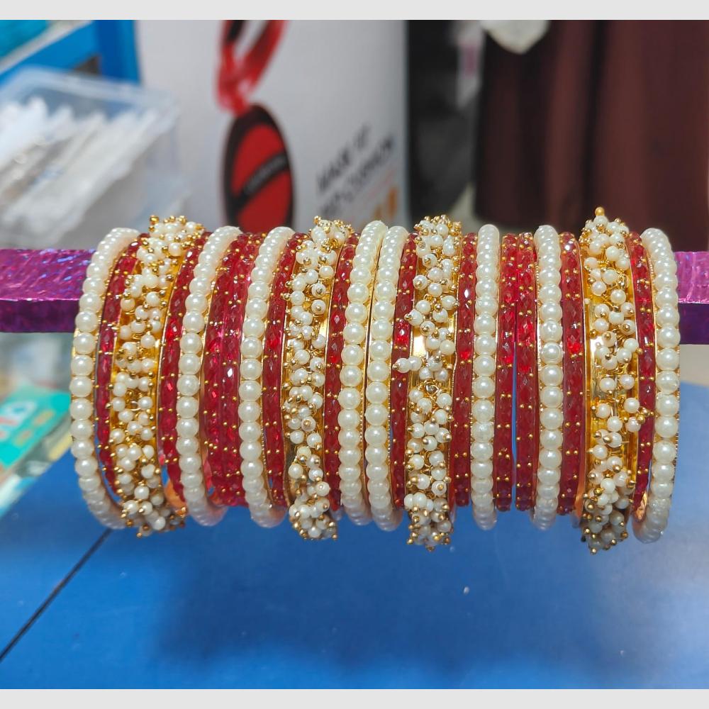 Pooja Bangles Sparkling Raindrop And Pearl Designer Bangles Set for Women