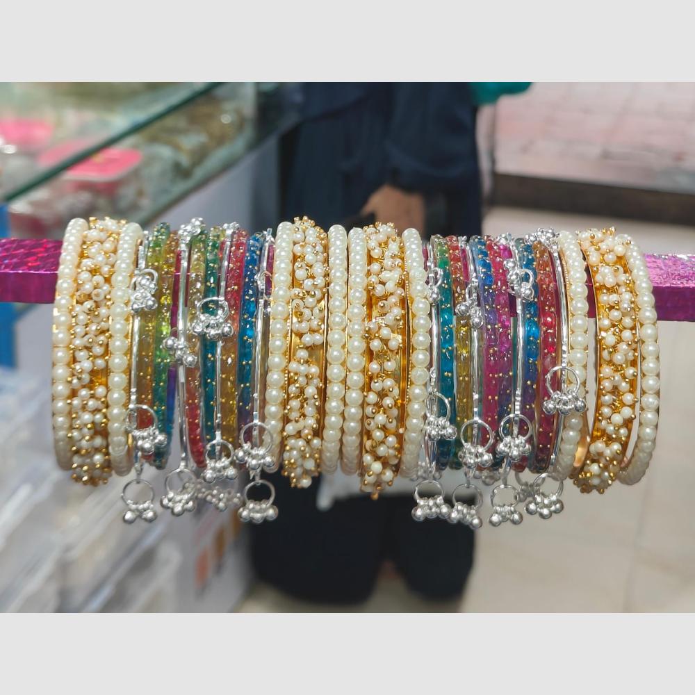 Pooja Bangles Sparkling Raindrop Glass And Pearl Kashmiri Bangles Set for Women