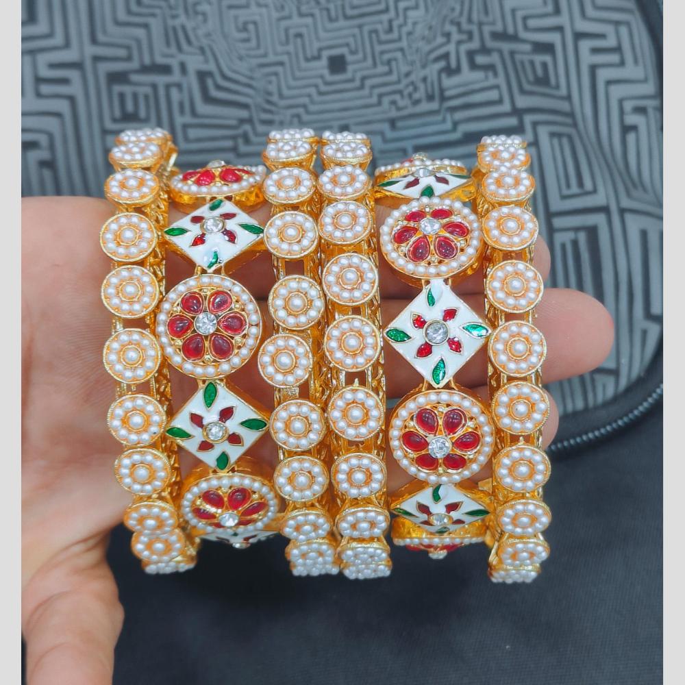 Pooja Bangles Elegant Meenakari Pearl And Pota Stone Bangles Set