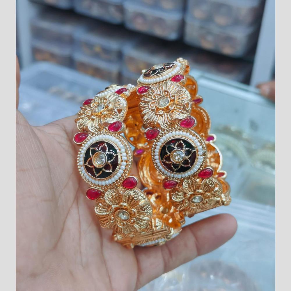 Pooja Bangles Elegant Meenakari Pearl And Pota Stone Openable Bangles Set