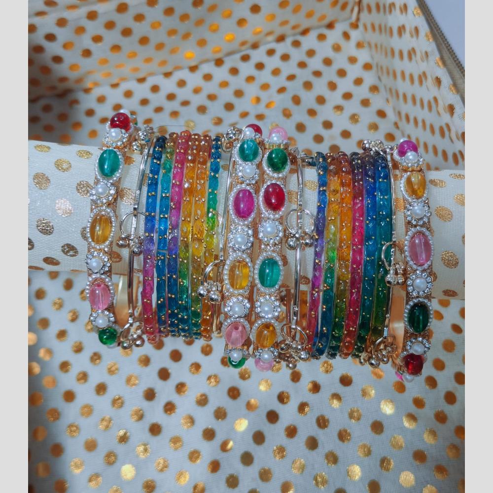 Pooja Bangles Pota Stone And Pearl Kashmiri Glass Designer Bangles Set