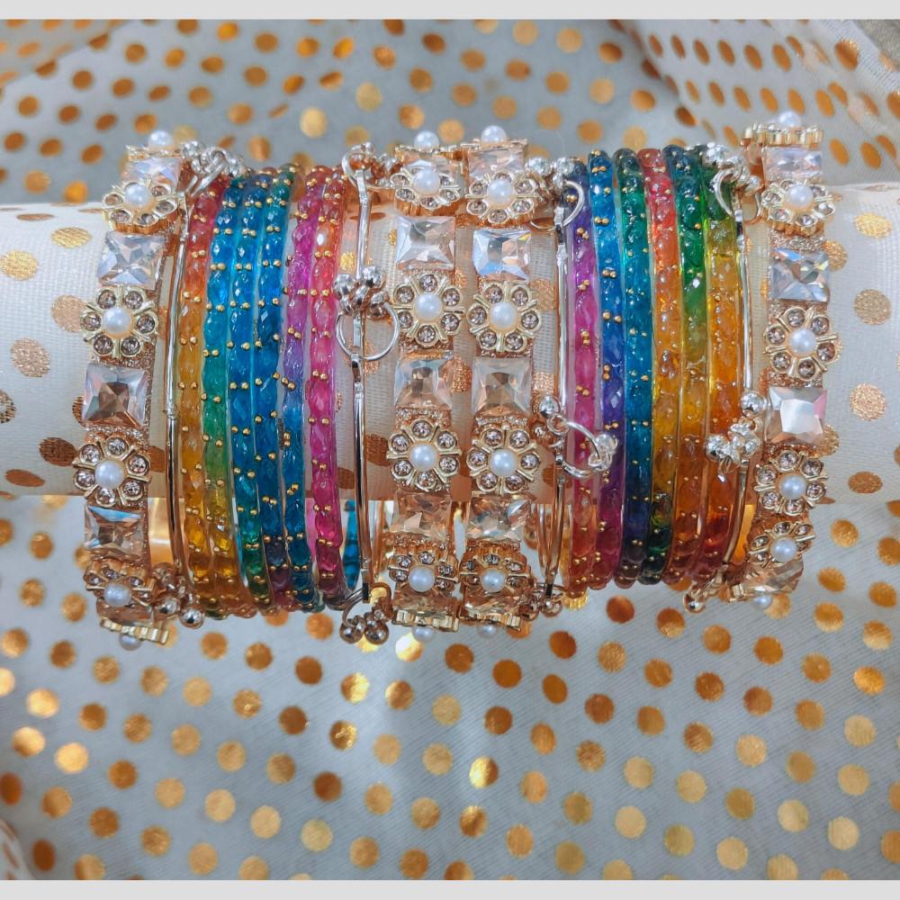 Pooja Bangles Crystal Stone And Pearl Kashmiri Glass Designer Bangles Set