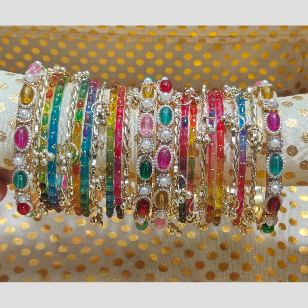 Pooja Bangles Pota Stone And Pearl Kashmiri Glass Designer Bangles Set