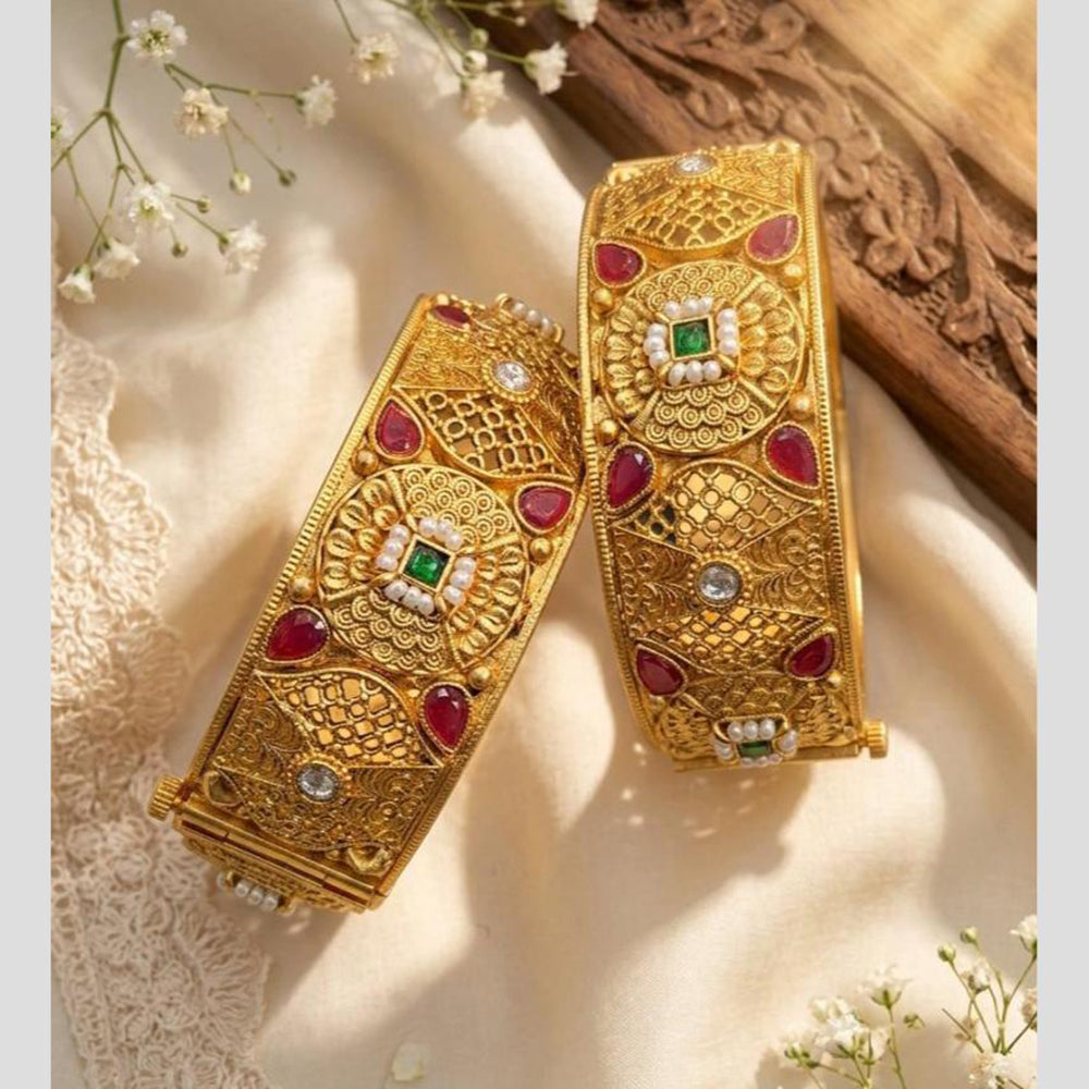 Pooja Bangles Traditional Pota Stone And Pearl Openable Bangles Set for Women