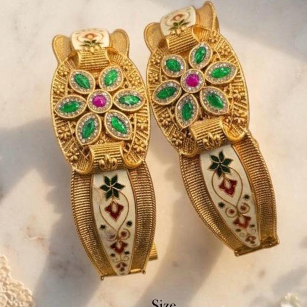 Pooja Bangles Elegant Meenakari Pearl And Pota Stone Openable Bangles Set
