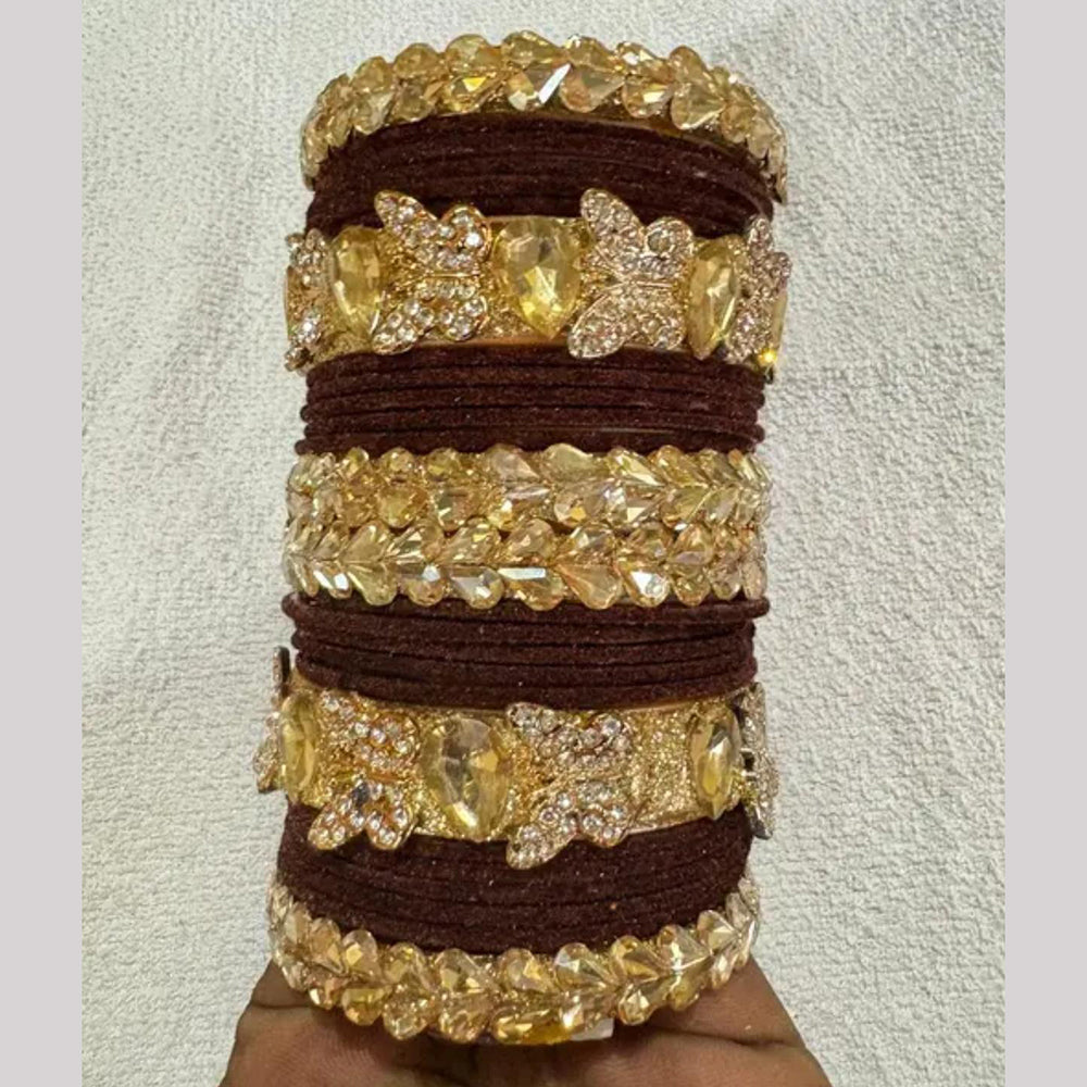 Pooja Bangles Premium Crystal Stone Velvet Bangles Set For Women