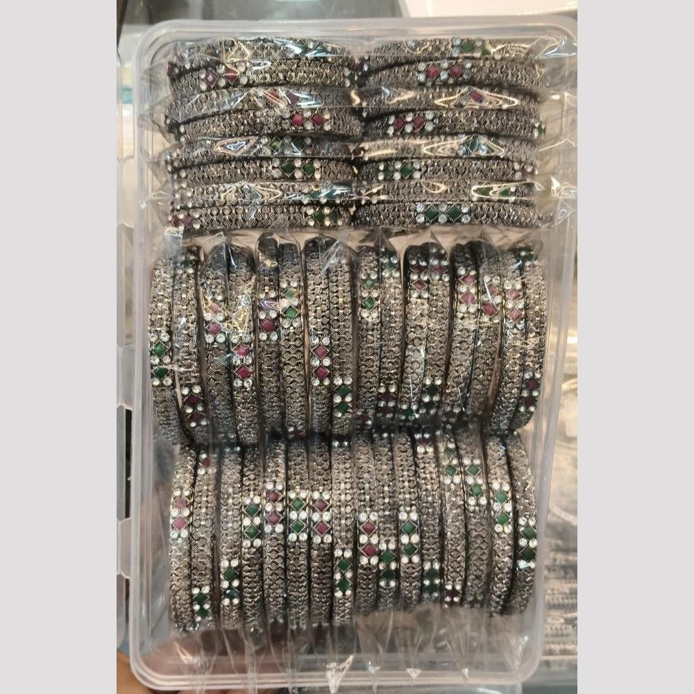 Pooja Bangles Vintage Oxidised Plated Pota Stone Bangles Set (1 Set Only)