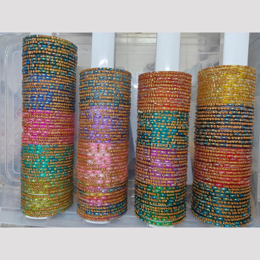 Pooja Bangles Glass Fancy Austrian Stone Bangles Set