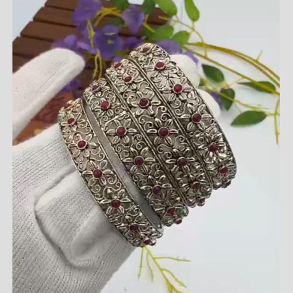 Pooja Bangles Vintage Oxidised Plated Pota Stone Bangles Set