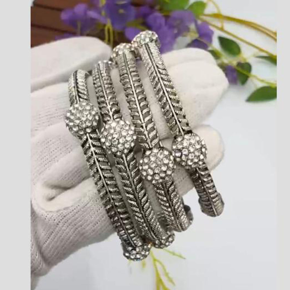 Pooja Bangles Vintage Oxidised Plated Austrian Stone Bangles Set