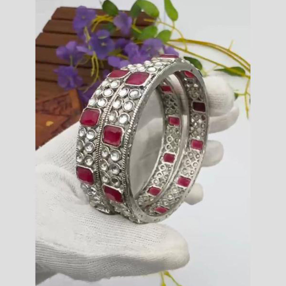 Pooja Bangles Vintage Oxidised Plated Pota Stone Bangles Set