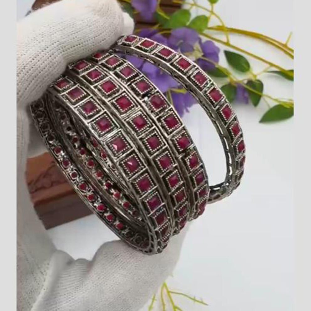 Pooja Bangles Vintage Oxidised Plated Pota Stone Bangles Set