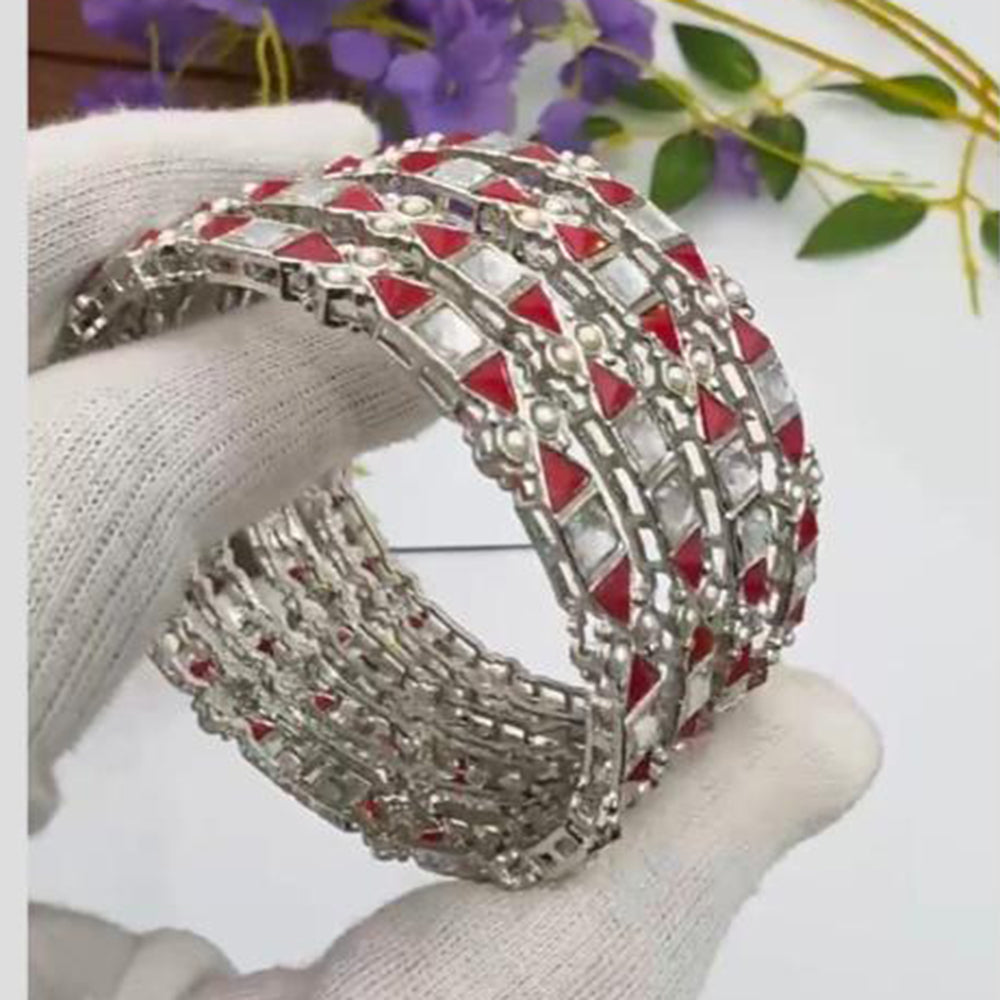 Pooja Bangles Vintage Oxidised Plated Pota Stone Bangles Set