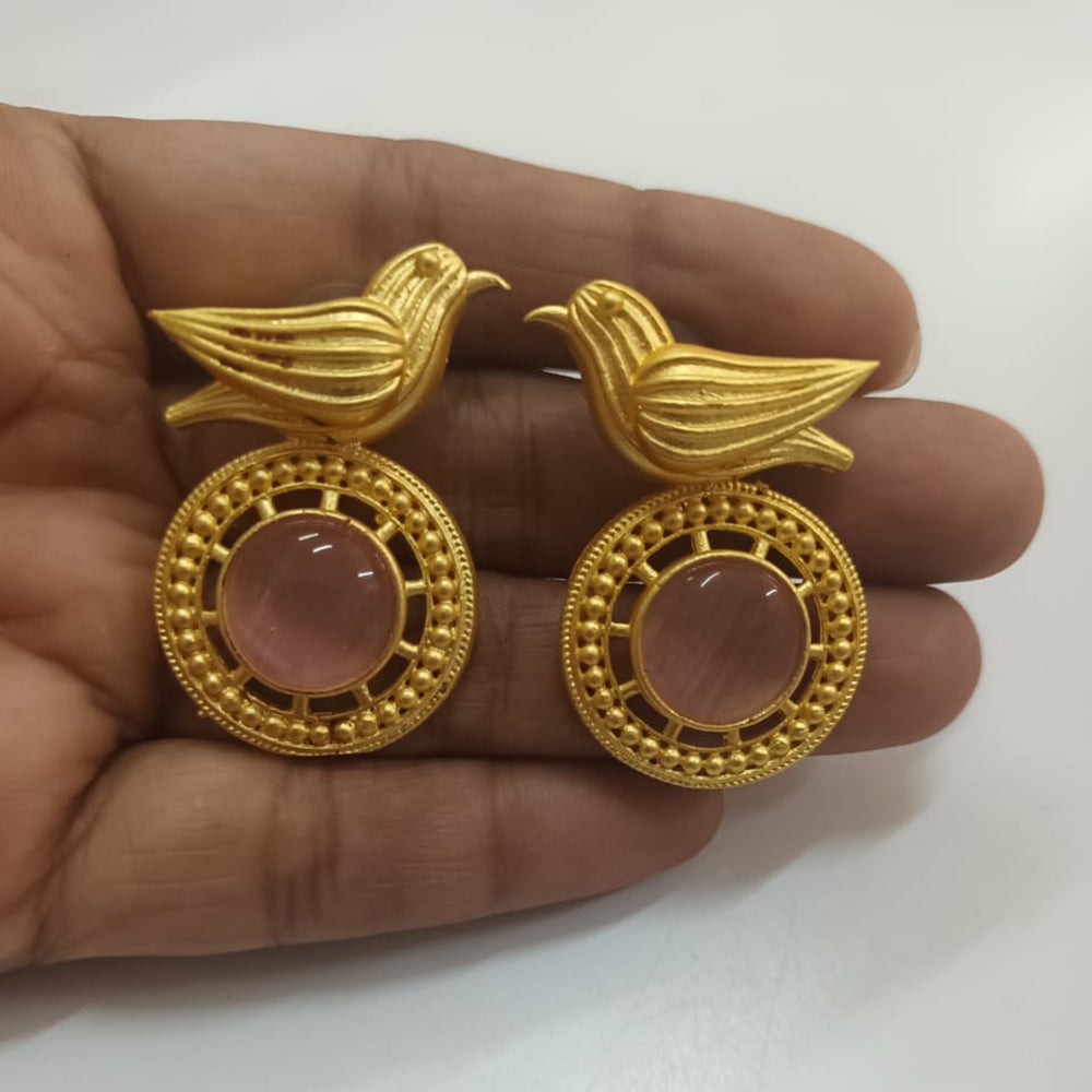 Shubhratnam Jewellers Gold Plated Pota Stone Studs Earrings