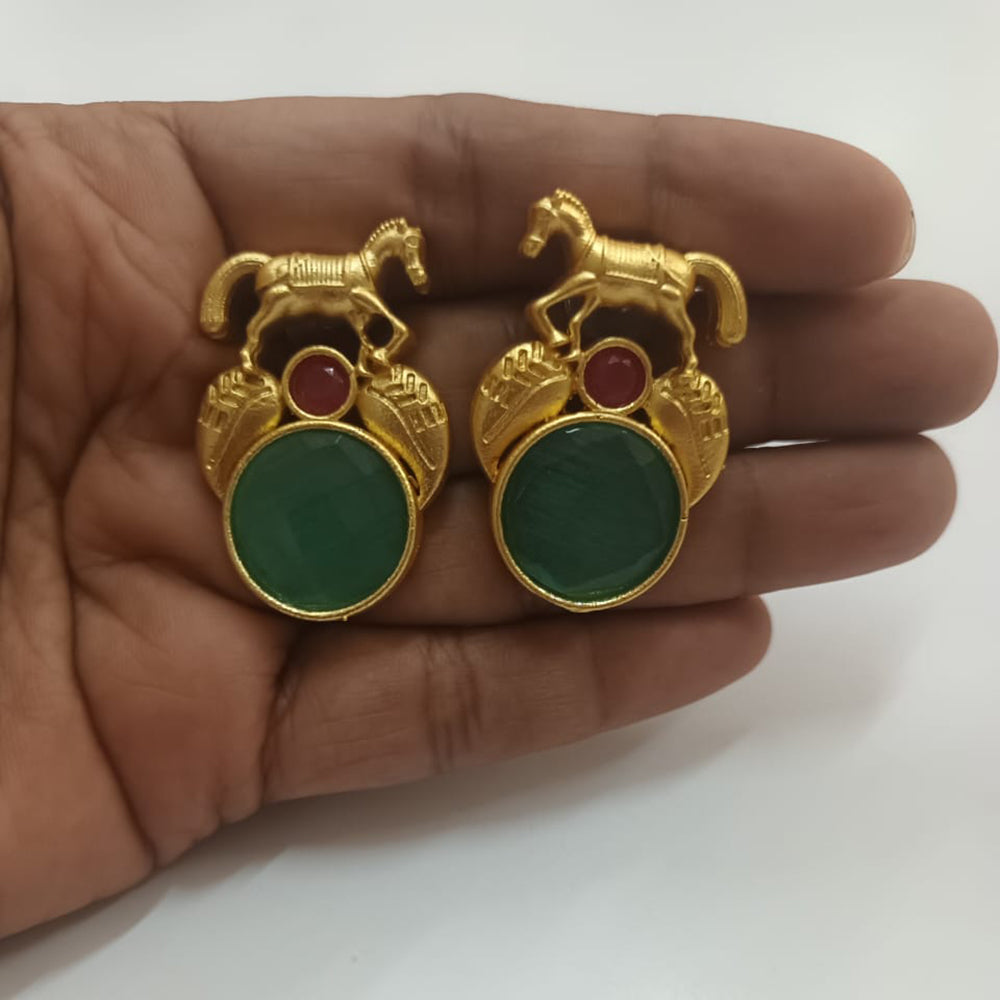 Shubhratnam Jewellers Gold Plated Pota Stone Studs Earrings