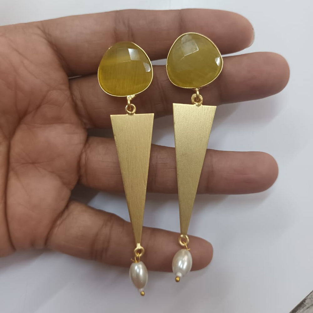 Shubhratnam Jewellers Gold Plated Pota Stone Dangler Earrings