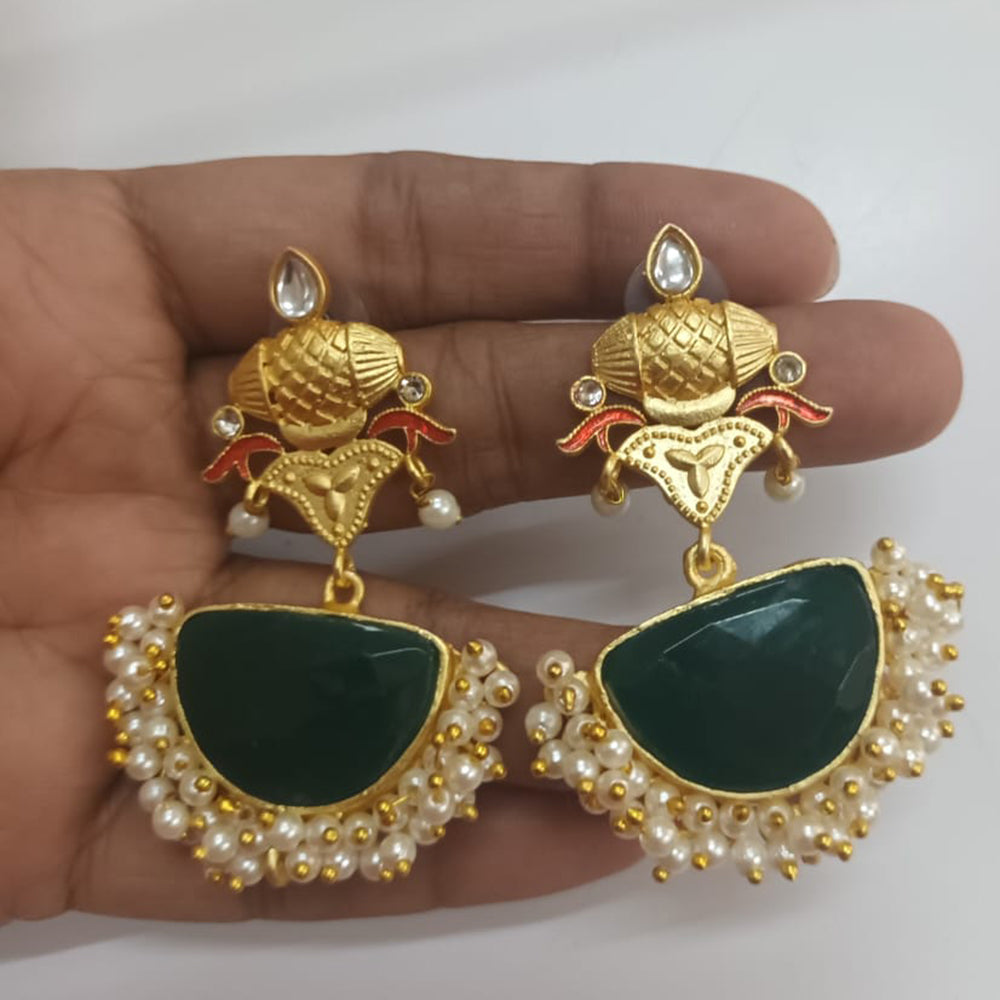 Shubhratnam Jewellers Gold Plated Pota Stone And Pearl Dangler Earrings