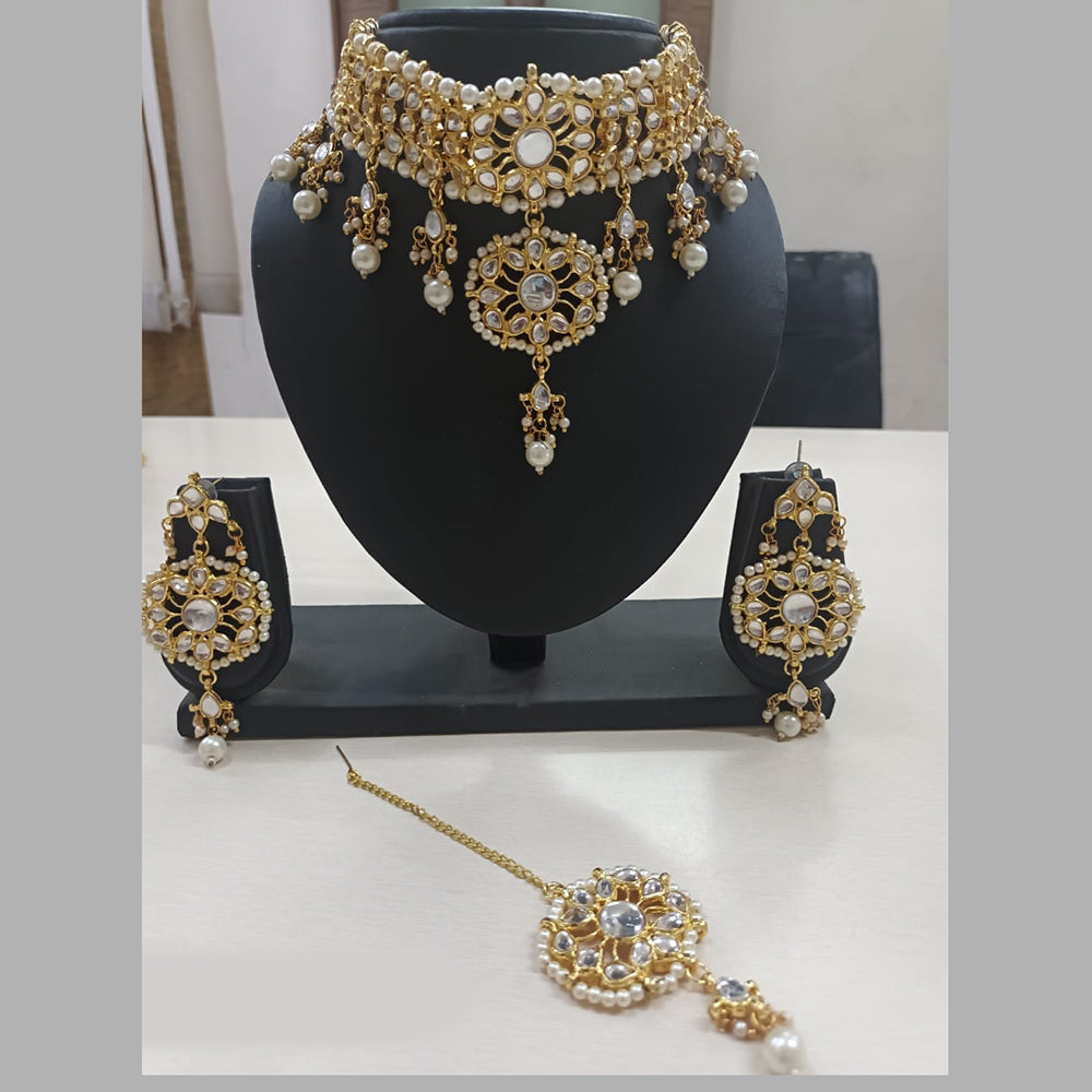 Shubhratnam Jewellers Gold Plated Kundan Stone And Pearl Choker Necklace Set