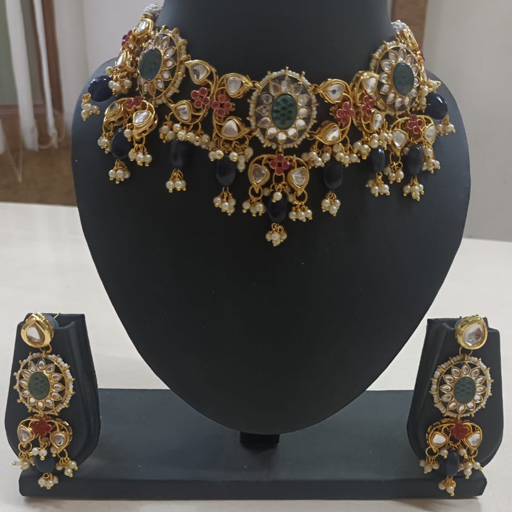 Shubhratnam Jewellers Gold Plated Kundan Stone And Pearl Necklace Set