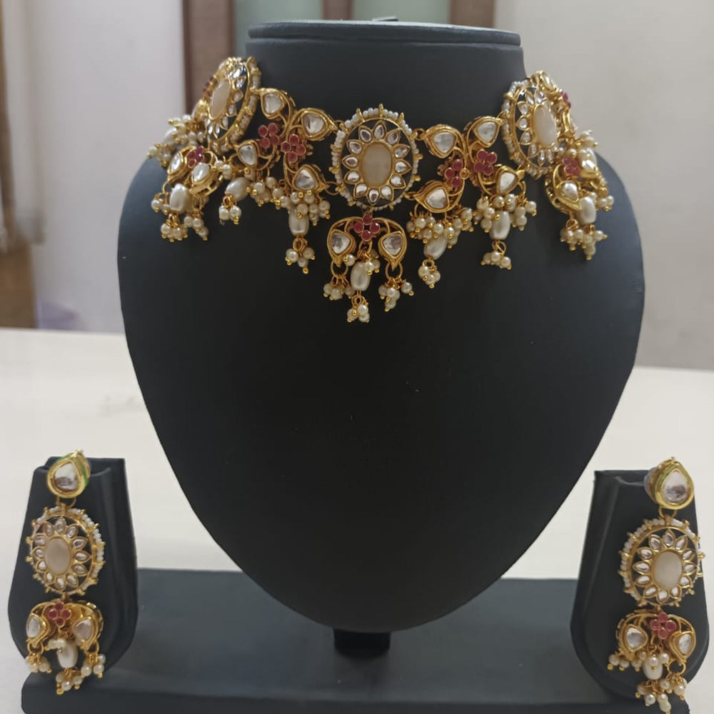 Shubhratnam Jewellers Gold Plated Kundan Stone And Pearl Necklace Set