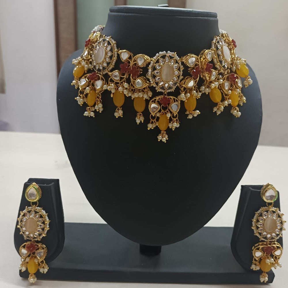 Shubhratnam Jewellers Gold Plated Kundan Stone And Pearl Necklace Set
