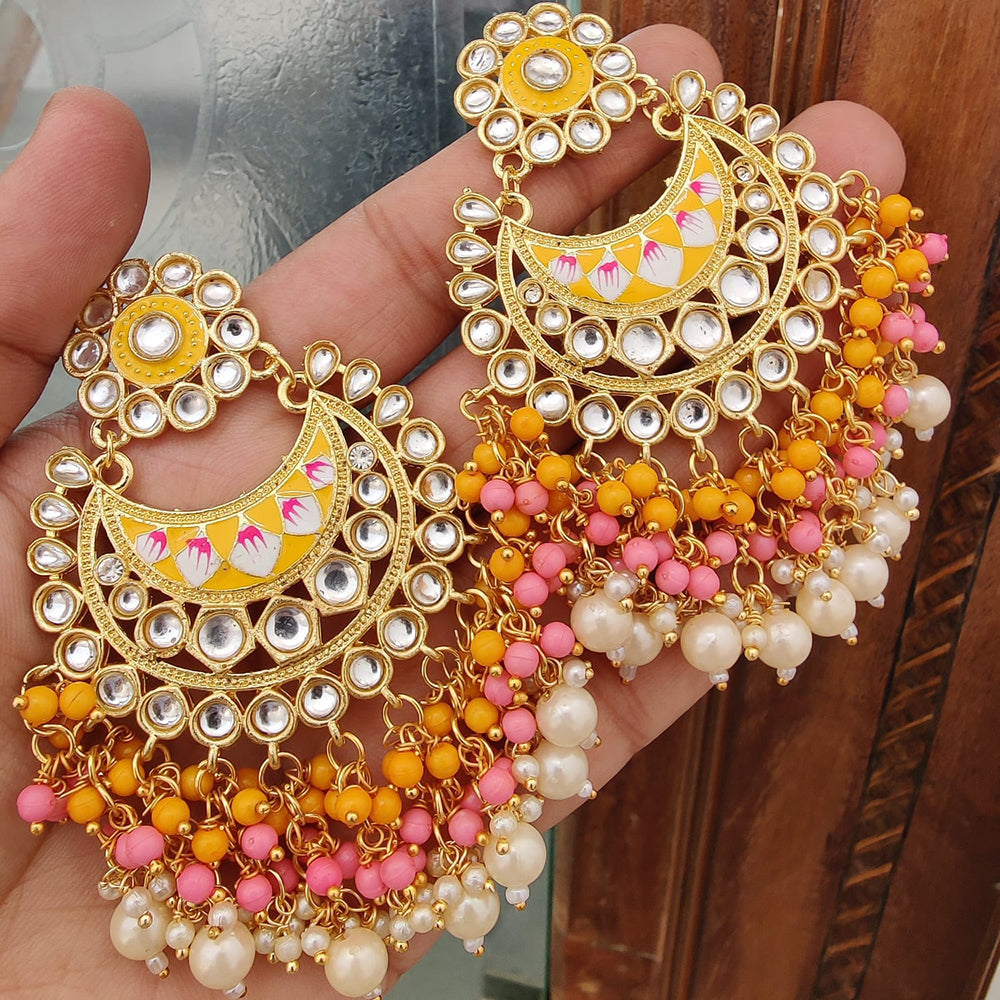 Hira Collections Gold Plated Kundan Stone And Pearl Dangler Earrings