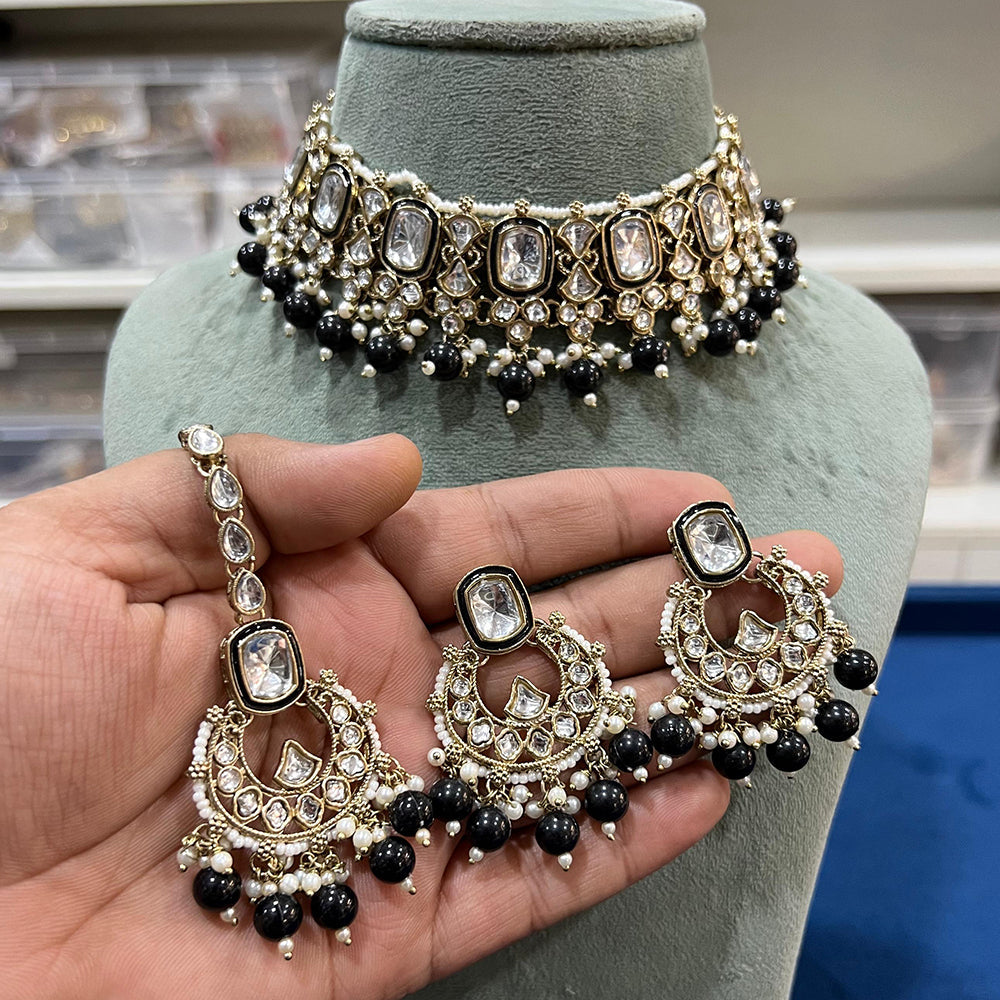 Hira Collections Gold Plated Kundan Stone And Pearls Choker Necklace Set