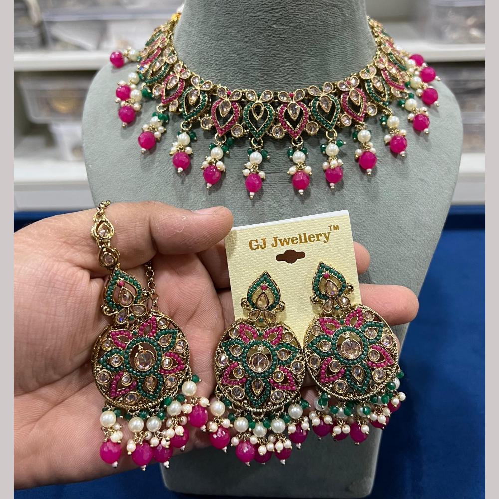 Hira Collections Gold Plated Crystal Stone And Beads Necklace Set