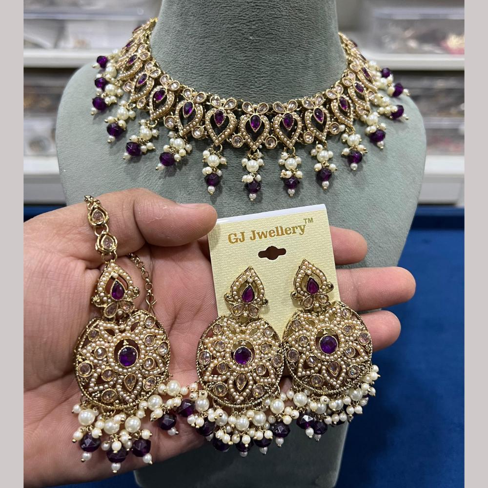 Hira Collections Gold Plated Crystal Stone And Beads Necklace Set