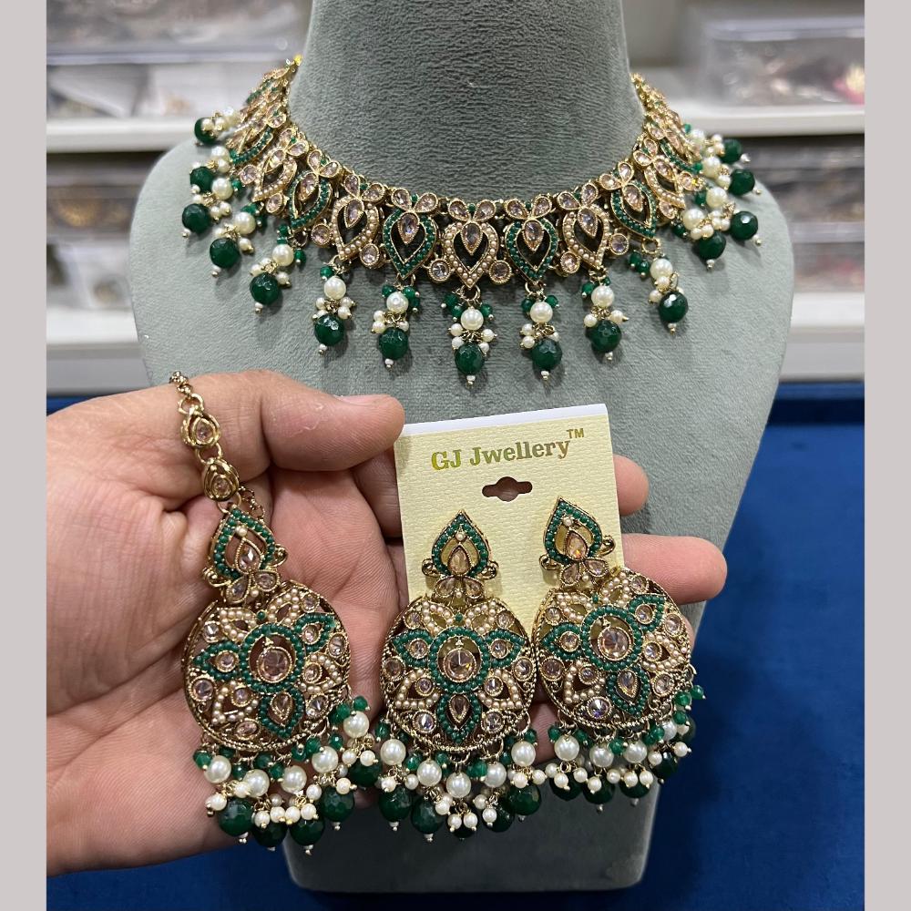 Hira Collections Gold Plated Crystal Stone And Beads Necklace Set