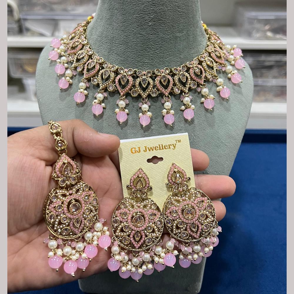 Hira Collections Gold Plated Crystal Stone And Beads Necklace Set