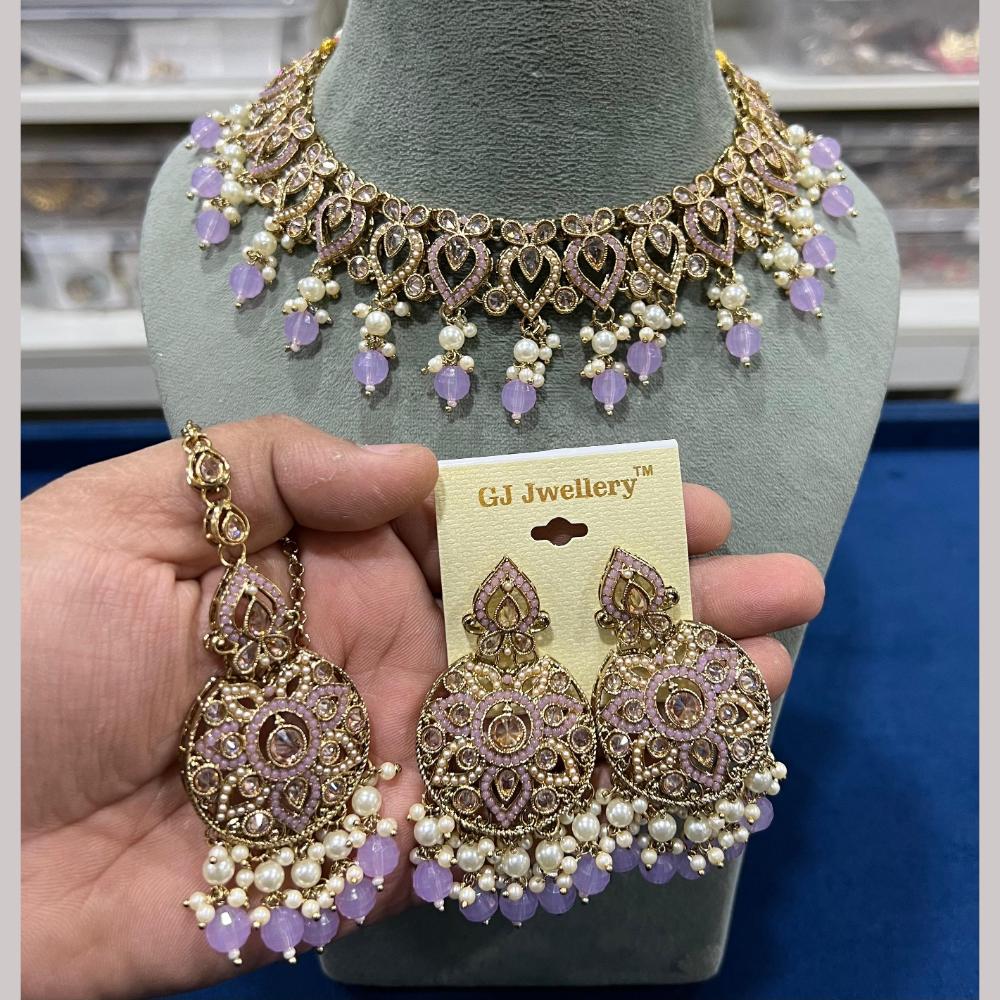 Hira Collections Gold Plated Crystal Stone And Beads Necklace Set