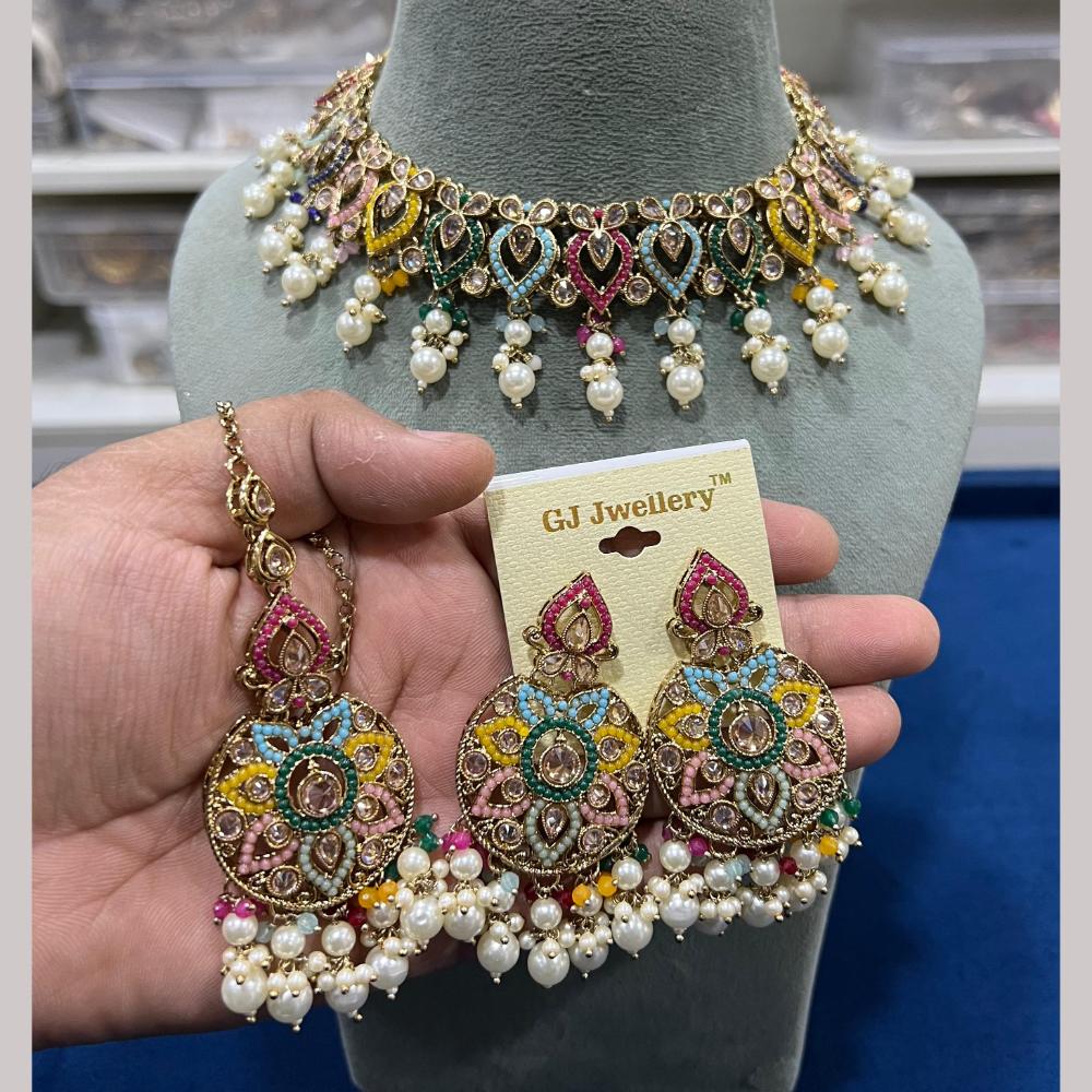 Hira Collections Gold Plated Crystal Stone And Beads Necklace Set