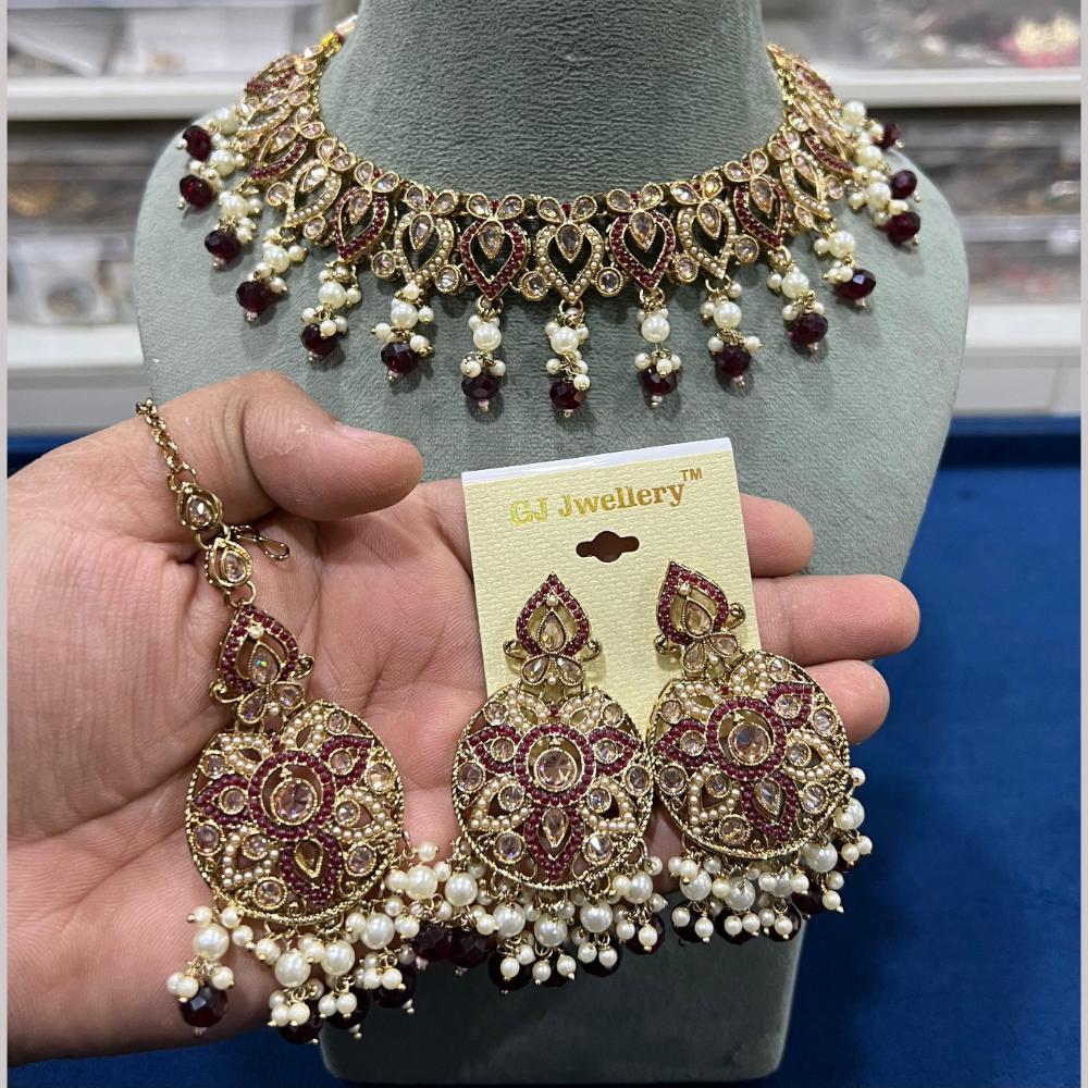 Hira Collections Gold Plated Crystal Stone And Beads Necklace Set