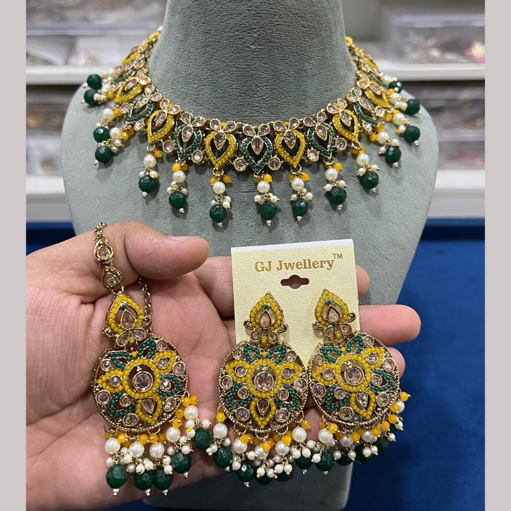 Hira Collections Gold Plated Crystal Stone And Beads Necklace Set