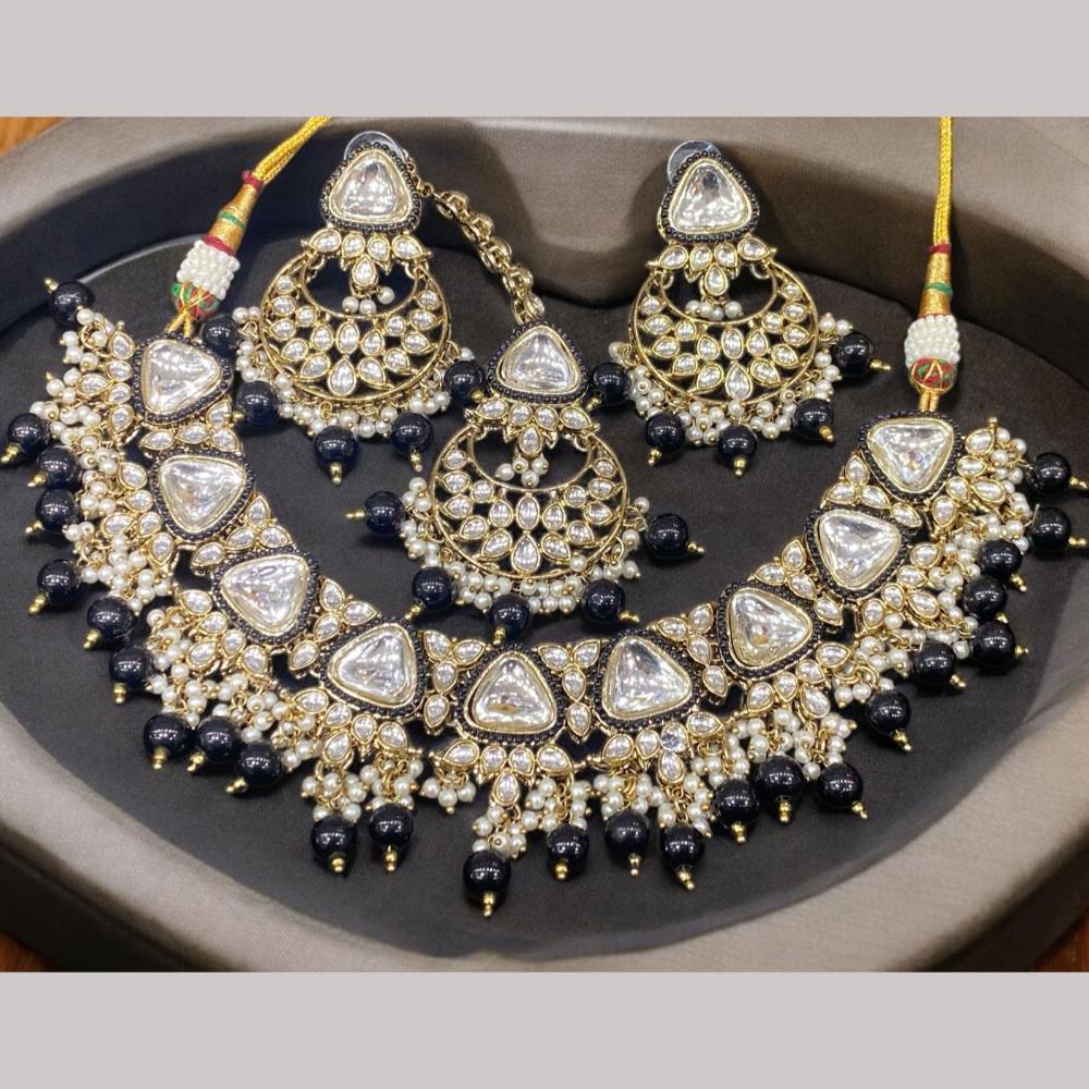 Hira Collections Gold Plated Kundan Stone And Beads Necklace Set