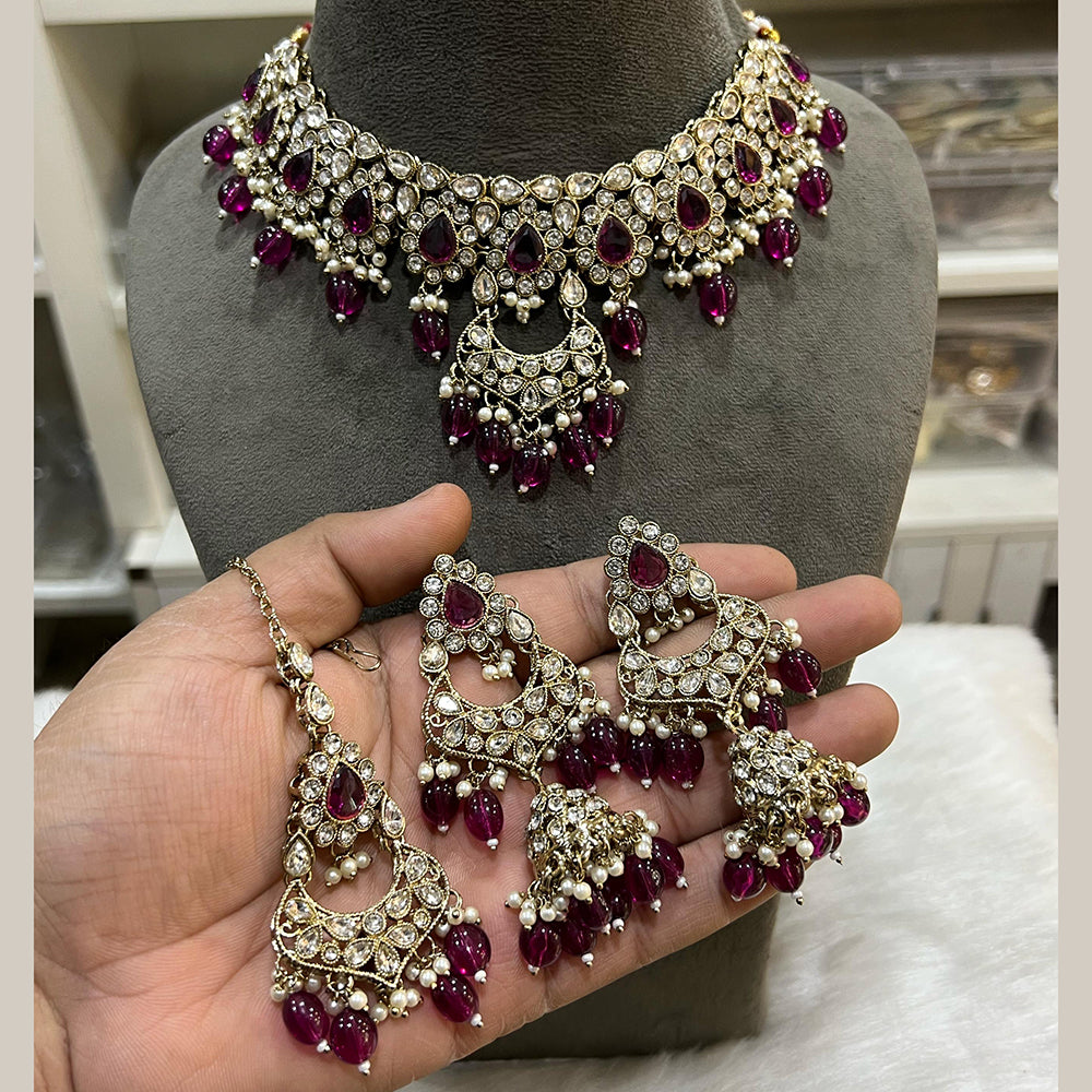 Hira Collections Crystal Stone And Beads Necklace Set
