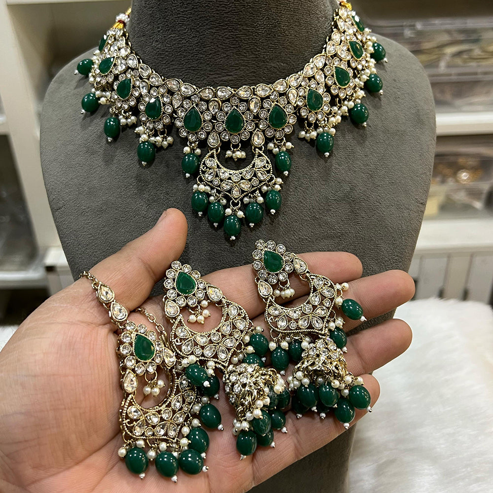 Hira Collections Crystal Stone And Beads Necklace Set