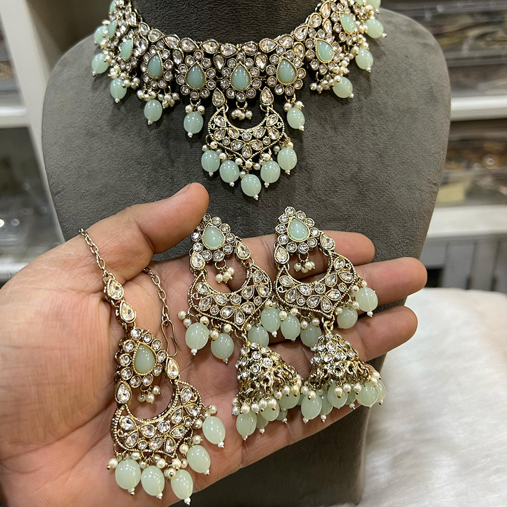 Hira Collections Crystal Stone And Beads Necklace Set