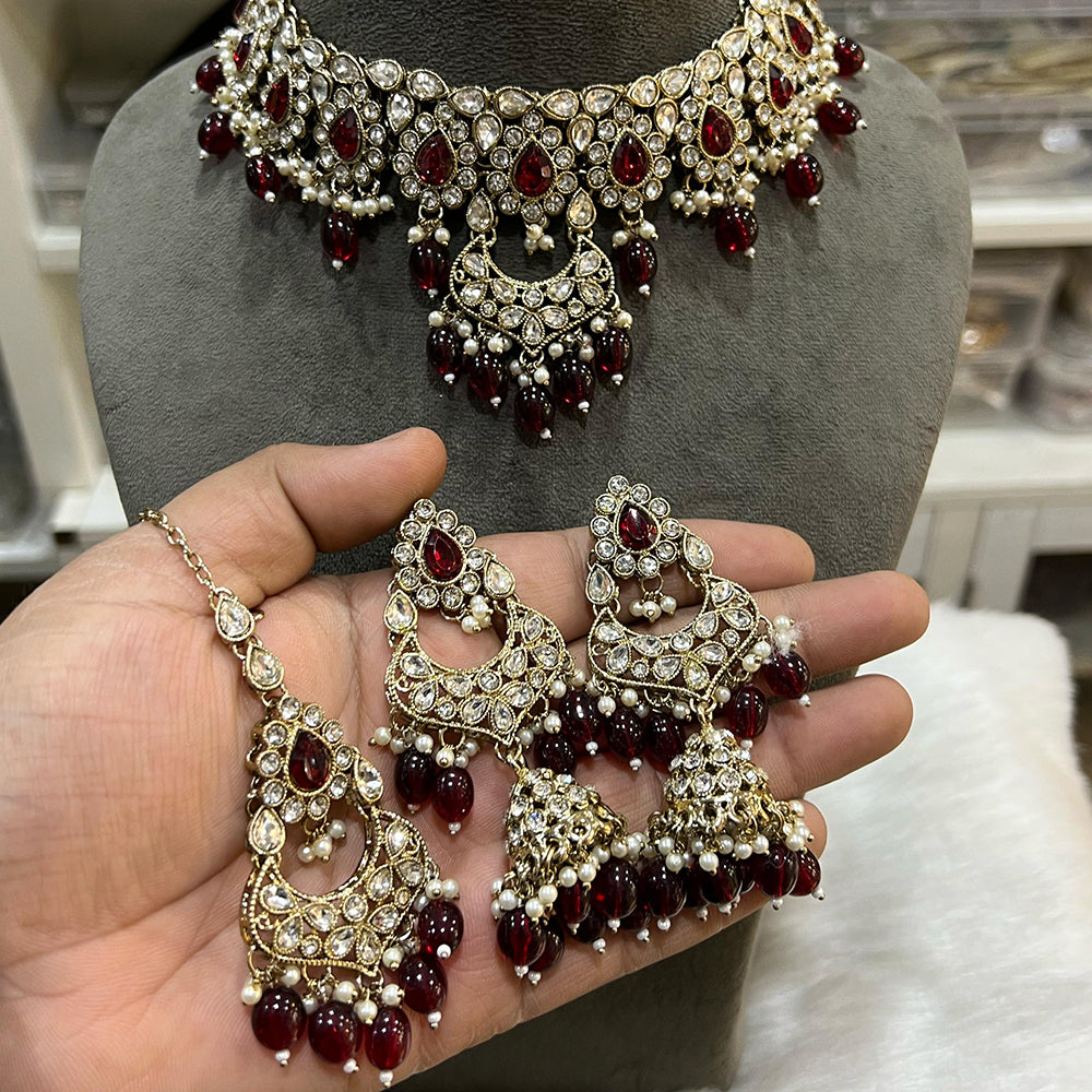 Hira Collections Crystal Stone And Beads Necklace Set