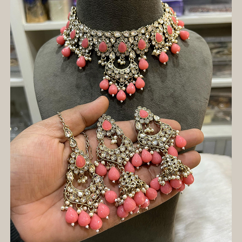 Hira Collections Crystal Stone And Beads Necklace Set