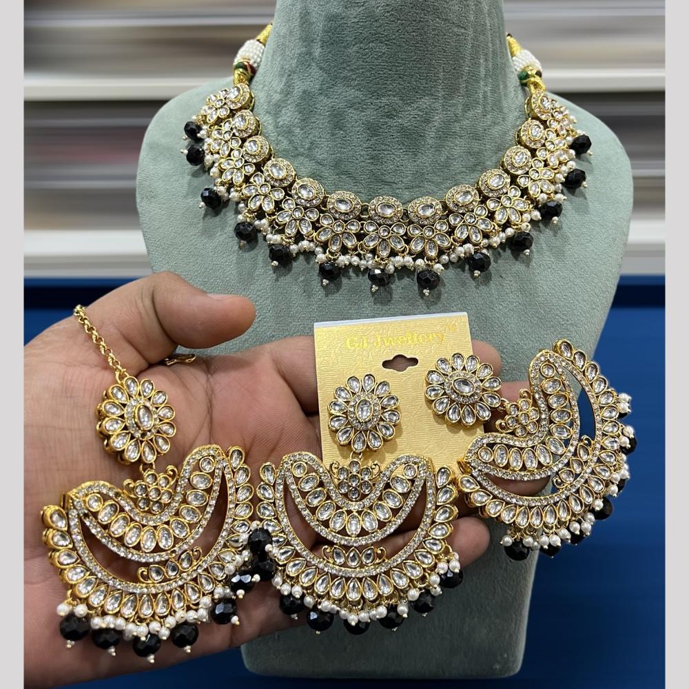 Hira Collections Gold Plated Kundan Stone And Pearls Beads Necklace Set
