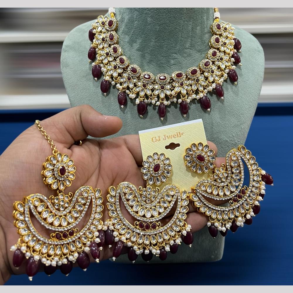 Hira Collections Gold Plated Kundan Stone And Pearls Beads Necklace Set