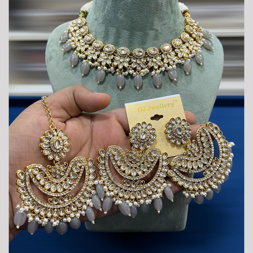 Hira Collections Gold Plated Kundan Stone And Pearls Beads Necklace Set