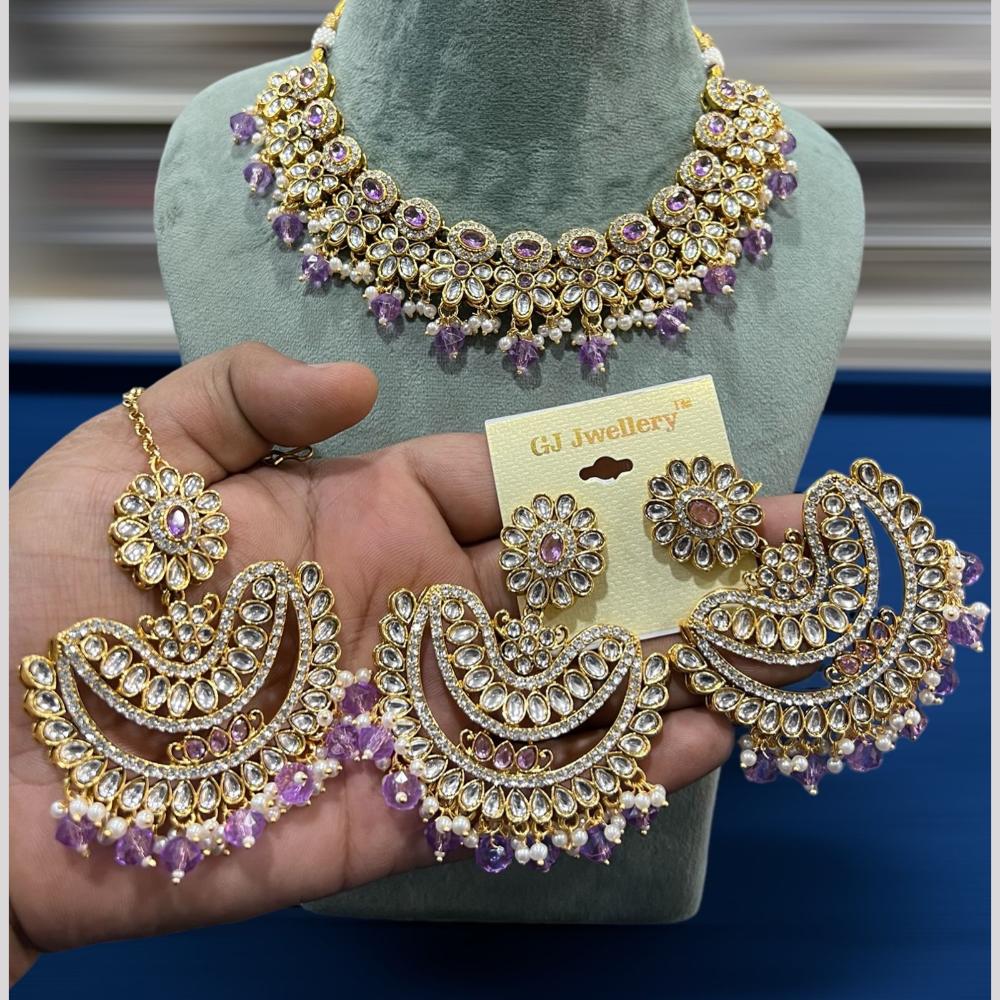 Hira Collections Gold Plated Kundan Stone And Pearls Beads Necklace Set