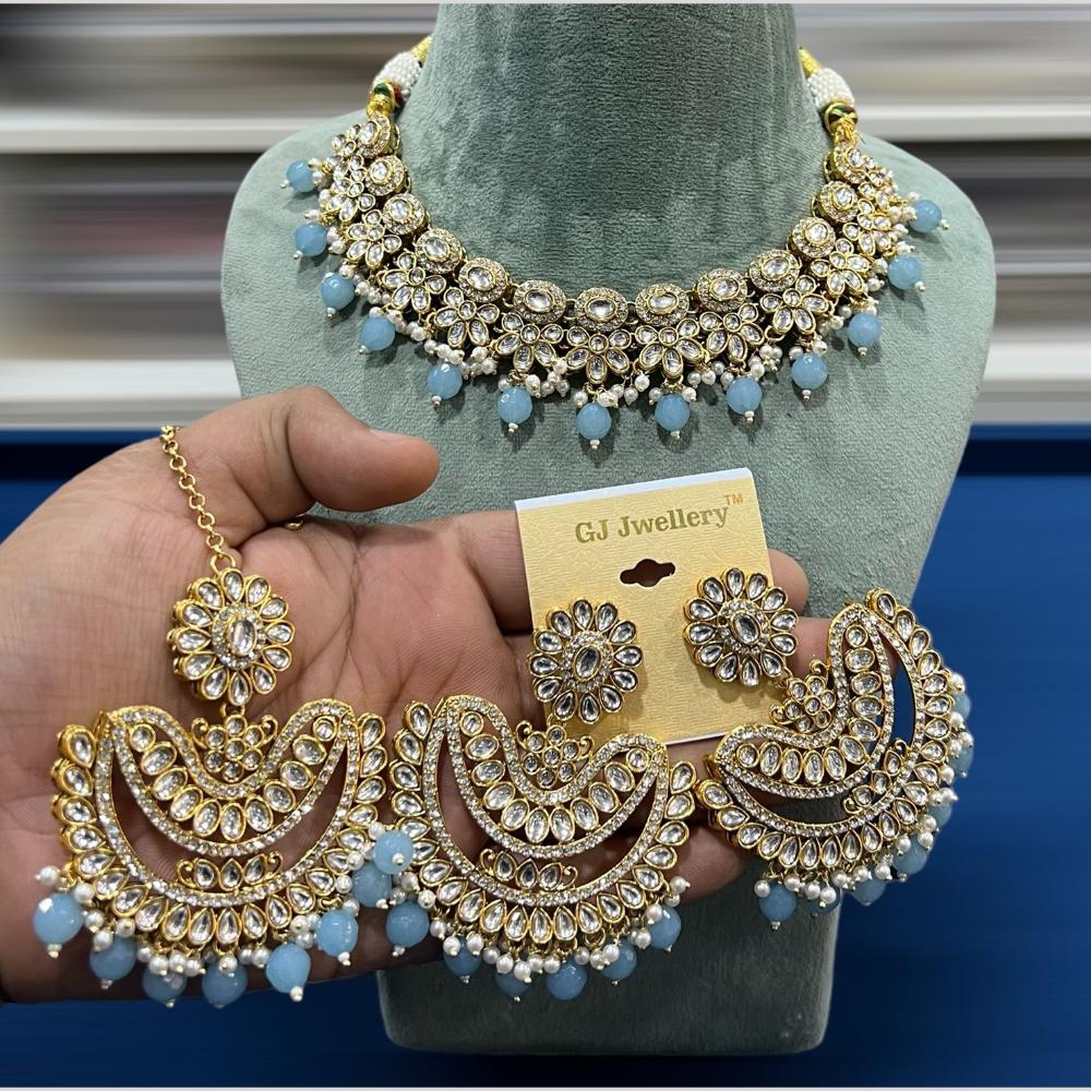 Hira Collections Gold Plated Kundan Stone And Pearls Beads Necklace Set