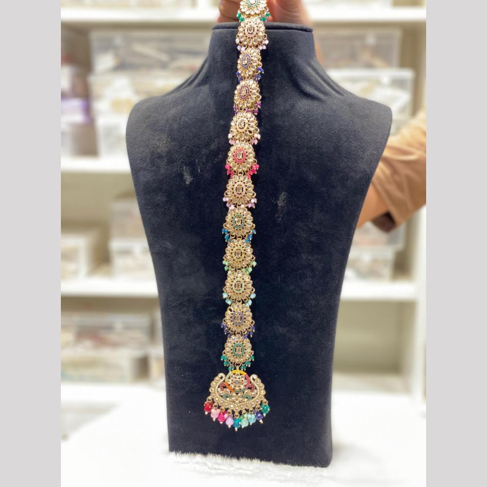Hira Collections Gold Plated Crystal Stone And Beads Hair Choti