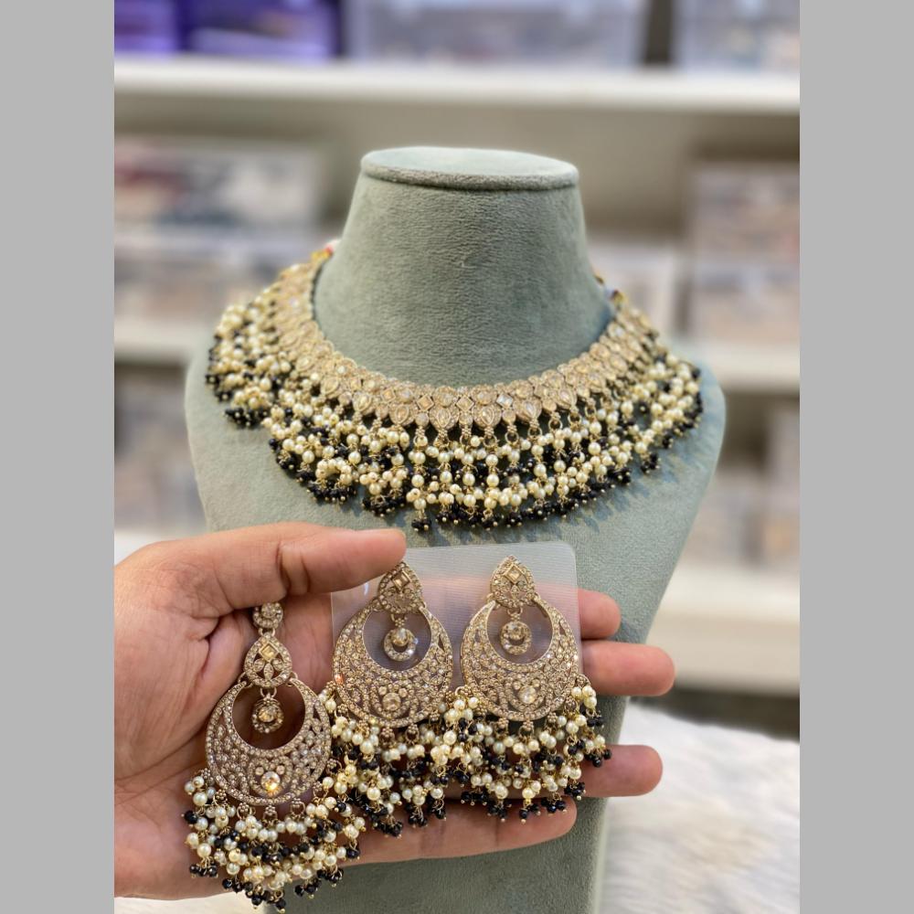 Hira Collections Gold Plated Crystal Stone And Beads Necklace Set